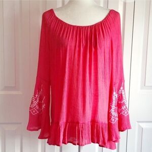 Counterparts Pink Embroidered Boho Peasant Tunic